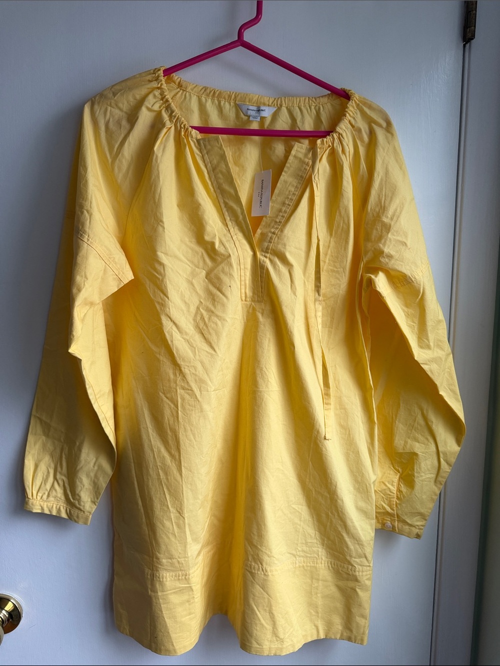 Banana Republic Yellow Peasant Blouse with Tie Neck